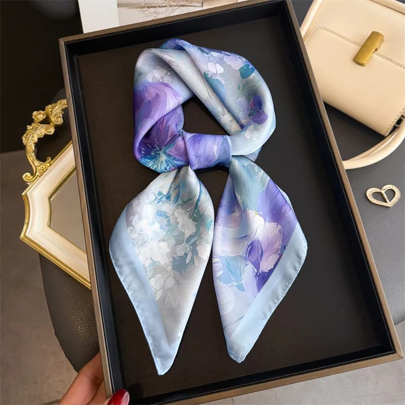 2026 New Floral Print Women's Silk Scarves Soft Fazzoletto Head Scarves Hijab Women's All Seasons Decoration Column tie