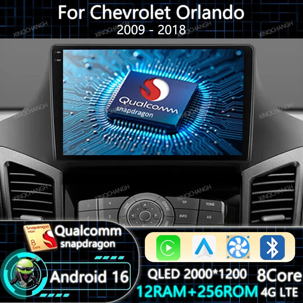 Android 16 Car Radio Carplay Auto For Chevrolet Orlando 2009 2010 - 2018 BT QLED Head Unit Qualcomm Navigation GPS 2DIN 4G WIFI