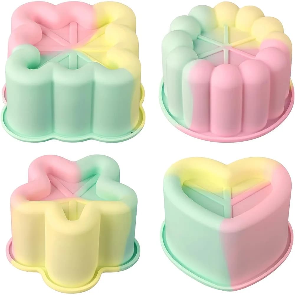 4 Inch Silicone Cake Pans, Set of 4 Different Shapes Mini Cake Silicone Molds for Baking, Ice Cube, Jelly, Soap, BPA Free Non-Stick