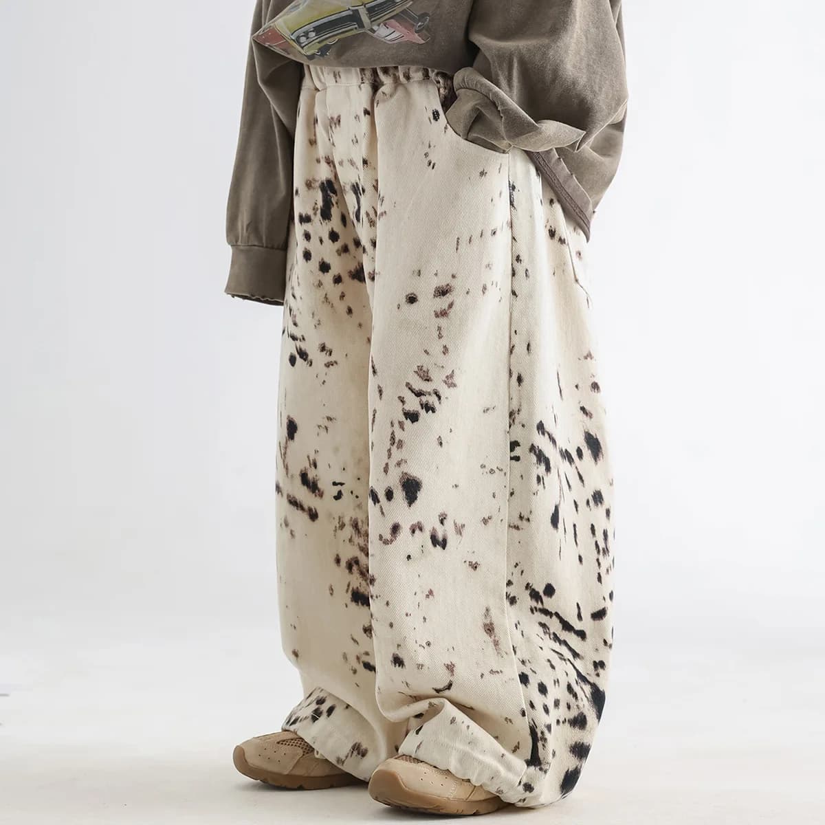 Jeans autunnali da ragazzo 2025 - Pantaloni larghi stile coreano con stampa ghepardo, pantaloni larghi alla moda