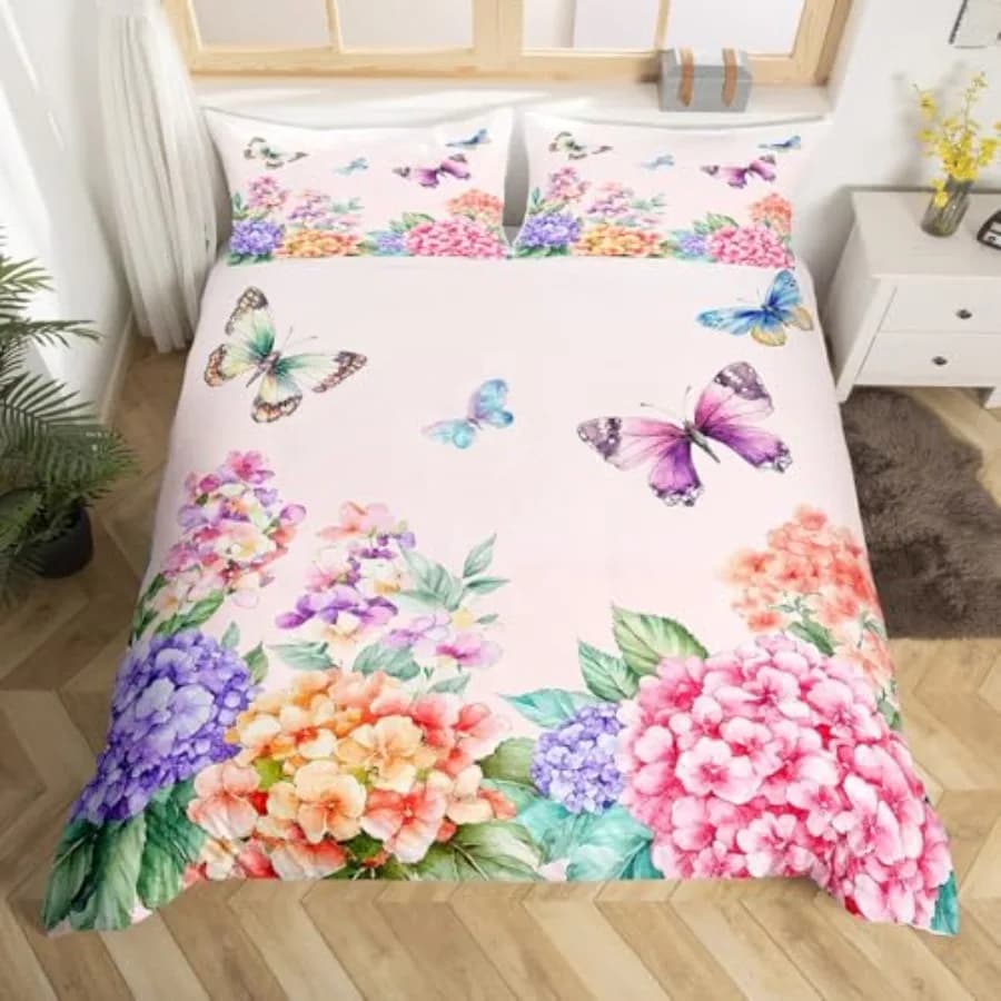 Purple Butterfly Bedding Set Queen for Girls Pink Gradient Duvet Cover, Dreamy Butterfly Comforter Cover Romantic Theme Bedding