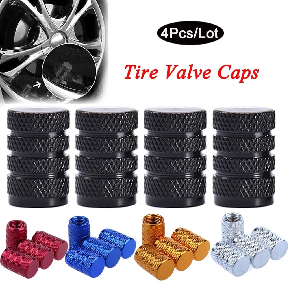 4 silver aluminum tire valve caps with zigrinate style for cars and bikes, tyre pressure accessories