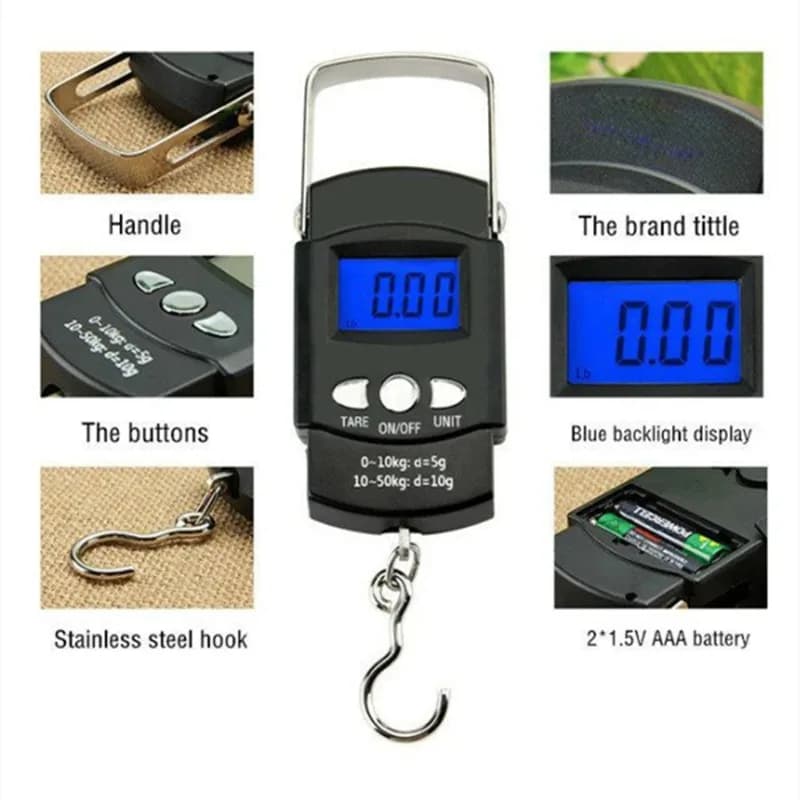 50kg Digital Luggage Weighing Scale with 1m Tape Measure Backlit LCD Hanging Scale for Travel Fishing Postal