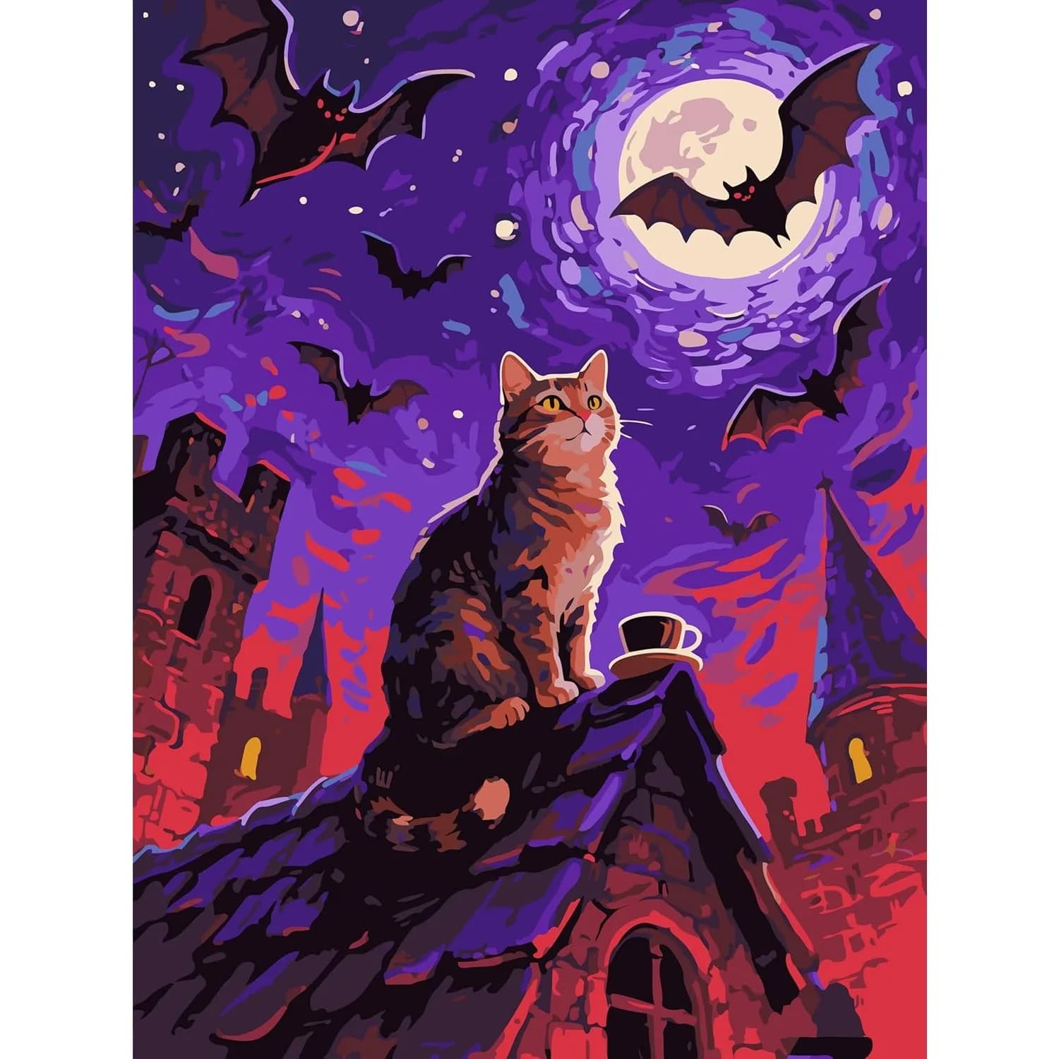 Halloween Bat Flying Under Sunset Diamond Painting Kit By Number Kits Full Round Pintura Diamantes Handmade Gem Art Embroidery