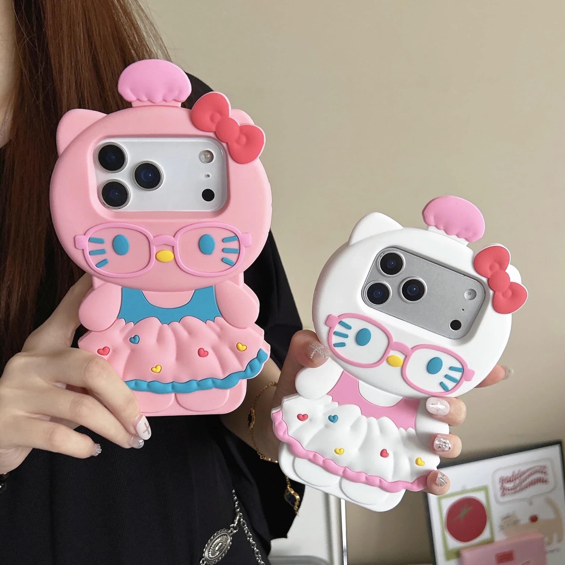 Simpatico cartone animato 3D Hello Kitty Custodia morbida in silicone per iPhone 17 16 15 14 13 Pro Max 16 Plus 17 Pro 16 Pro Cover antiurto