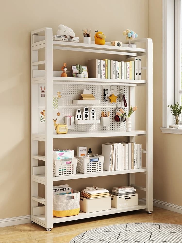 Floor-to-ceiling children's book storage rack, wrought iron multi-layer bookcase, hole board bookshelf, student household wall s