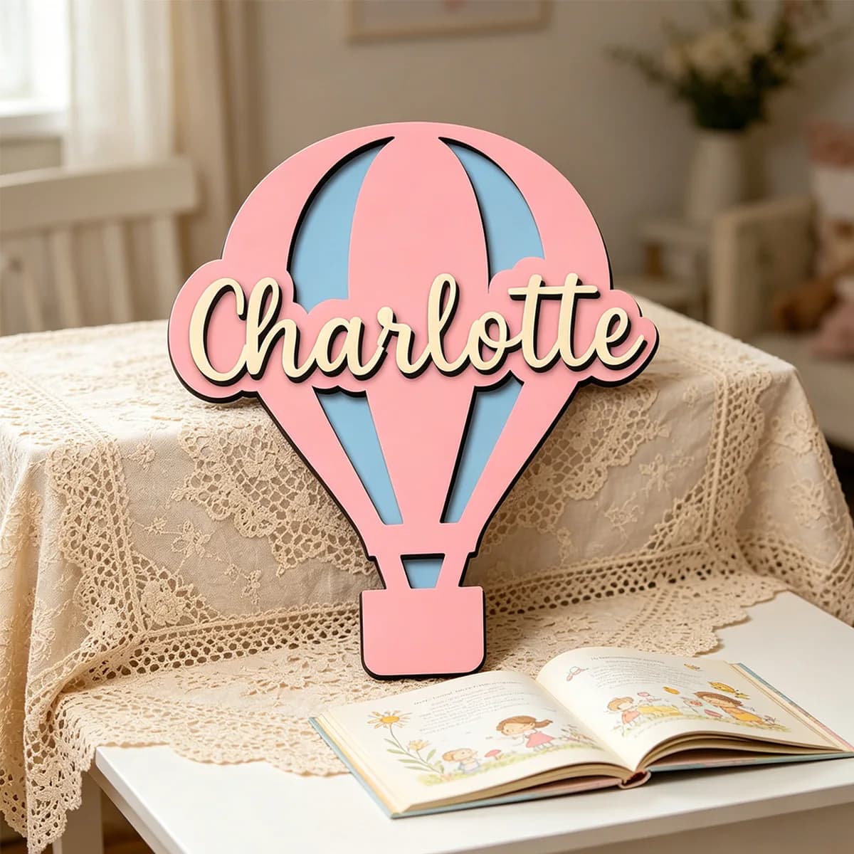 1pc Customized Wooden Hot Air Balloon Ornament, Custom Content, Home Decoration, Wall Decoration, Children's Day Gift