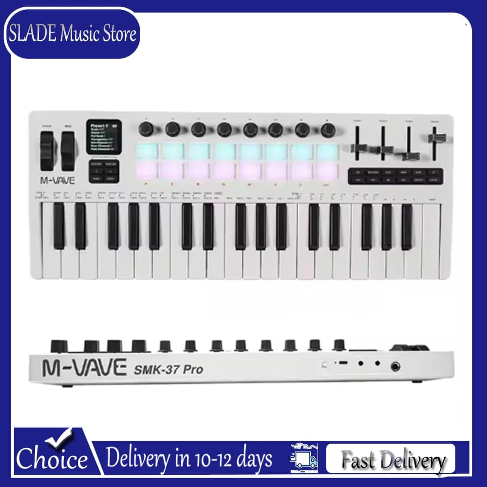M-VAVE SMK-37 Pro Tastiera MIDI con 16 Drum Pads, Fonte Sonora, Tastiera RGB a 37 Tasti, Supporta la Connessione Wireless a Sistemi Multipli