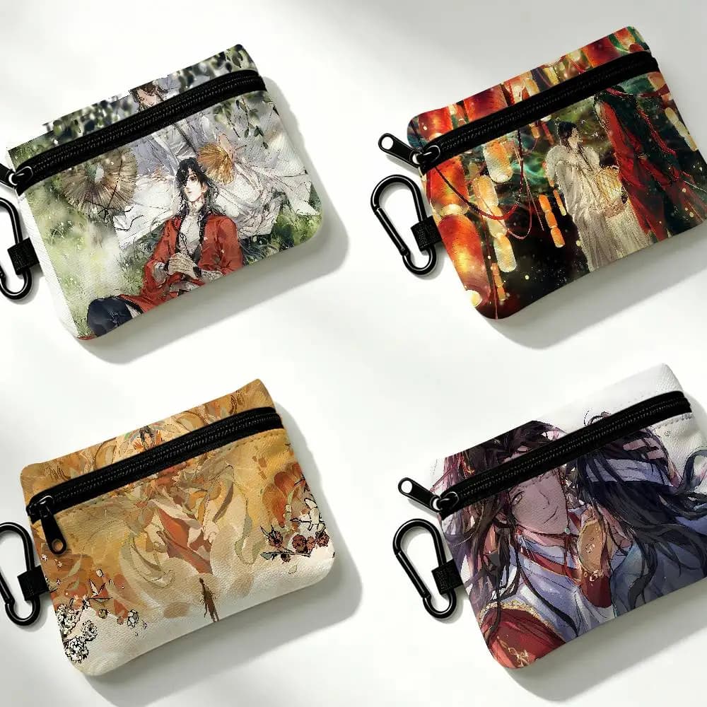 Heaven Officials Blessing Mini Oxford Cloth Coin Purse With Carabiner Hook Portable Key Card Wallet Small Zipper Storage Pouch
