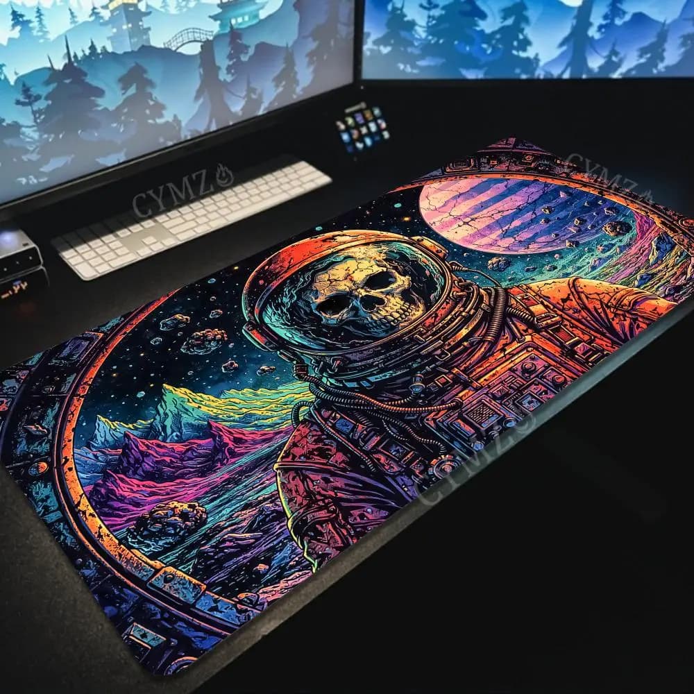 Tappetino per mouse con design illustrativo di astronauta scheletrico, tappetino da scrivania, tappetini da gioco antiscivolo, accessori per PC, tastiera, mousepad, tappeto da ufficio