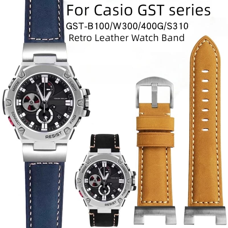 Retro matte Cowhide Watch Band For Casio G-Shock GST-210 GST-W300 GST-400G GST-B100 S100D/S110D/W110 Men leather strap Bracelet