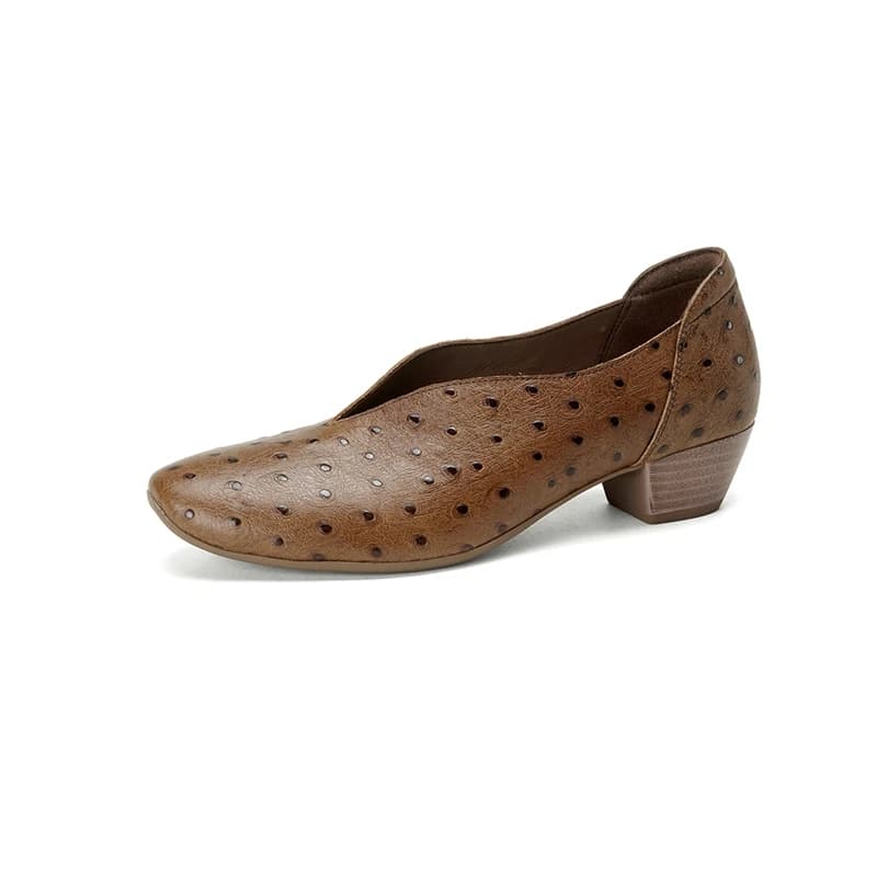 2026 Autumn Genuine Leather Loafers Women Square Toe Square Heel Dress Slip on Mid Heel Business Office Shoe for Work Pumps