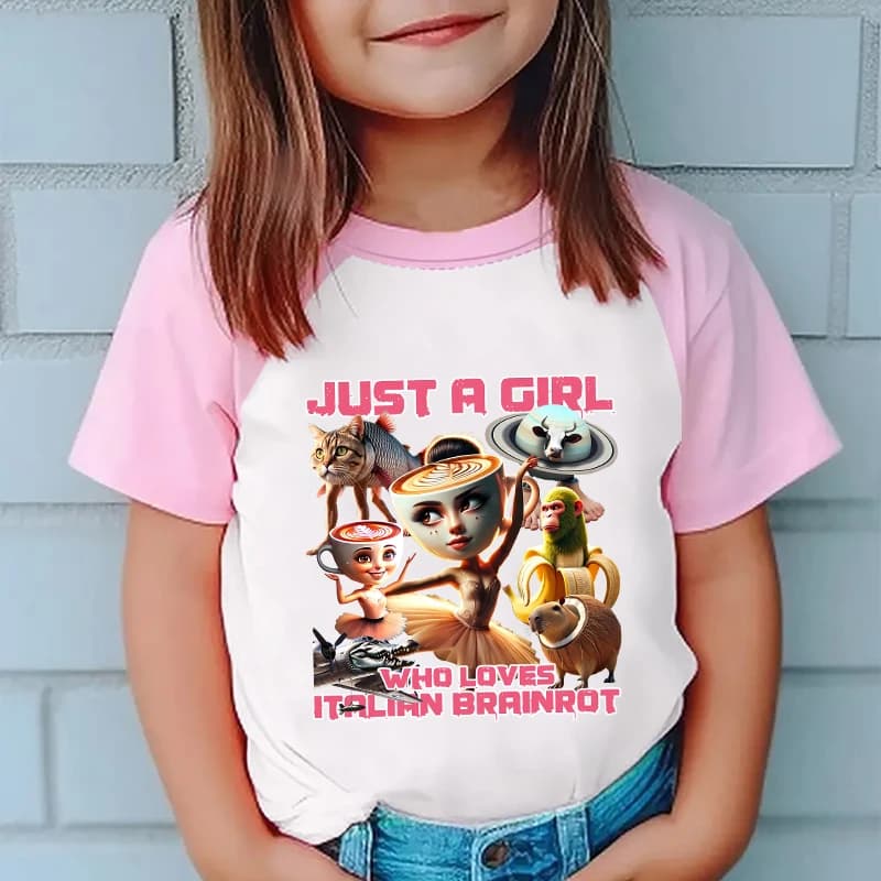 Italiano Brainrot Ragazzo Ragazza T Shirt Tung Tung Sahur Abbigliamento per bambini Tralalero Tralala Patchwork T-shirt Brr Brr Patapim Bambini Top