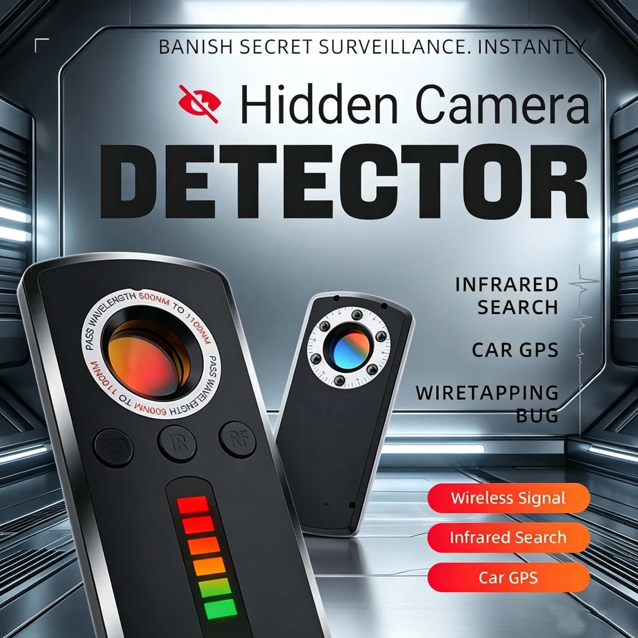 Rilevatore di Telecamere Nascoste, Gadget Anti-Spia, Rilevatore di Segnali RF e GPS, Localizzatore di Telecamere a Infrarossi per Sicurezza in Hotel, Auto e Ufficio