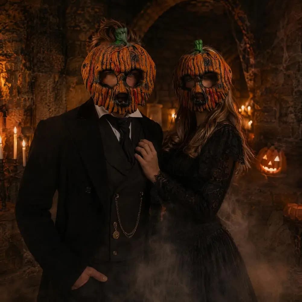 Retro Distressed Pumpkin Masque Halloween Costume Party Accessory Halloween Pumpkin Masque for Adults Full Face Mask Masquerade