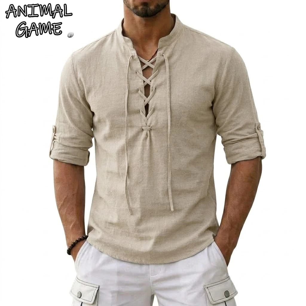 Magliette a Maniche Lunghe in Lino per Uomo, Top Medievale Vintage Stile Vichingo, Camicie in Cotone, Costume di Halloween, Top Traspiranti, Magliette per Yoga