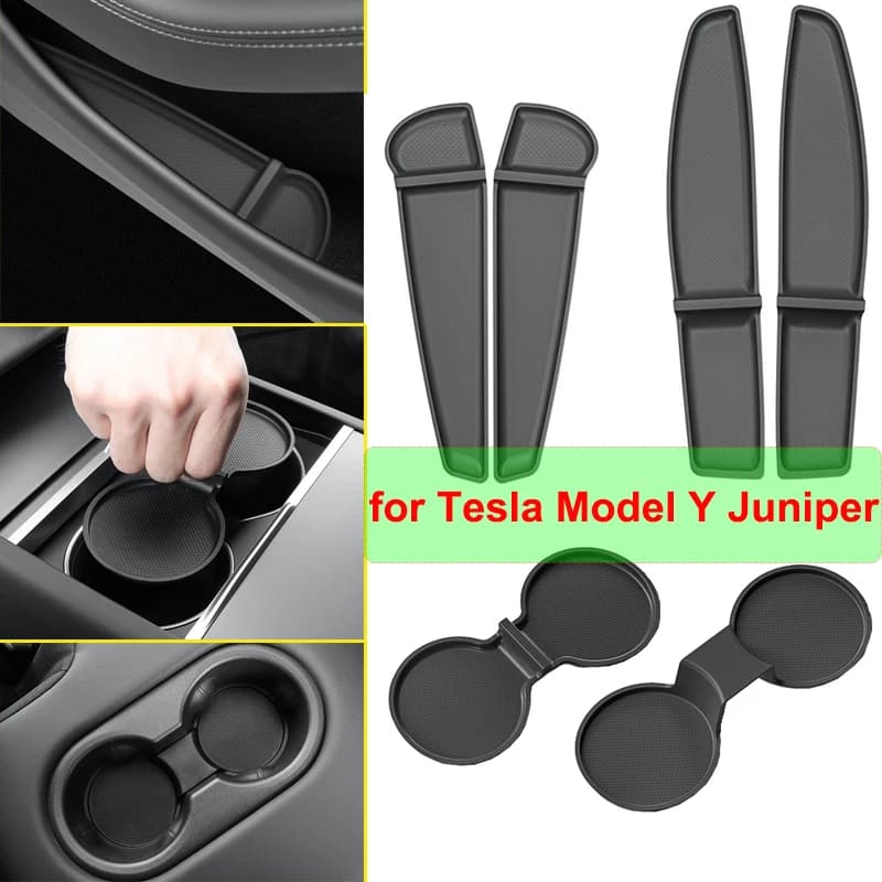 Per Tesla Model Y Juniper 2026 Porta anteriore Scanalatura Zerbino Organizzatore di immagazzinaggio Vassoio Portabicchieri posteriore Protezione Cuscino antiscivolo Pad 2025