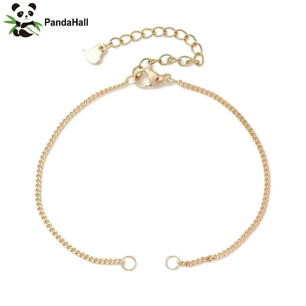 PandaHall 10pcs Brass Curb Chain Bracelet Making Kit, 6-3/4 inch(17cm) Length with Lobster Clasp for DIY Jewelry Craft