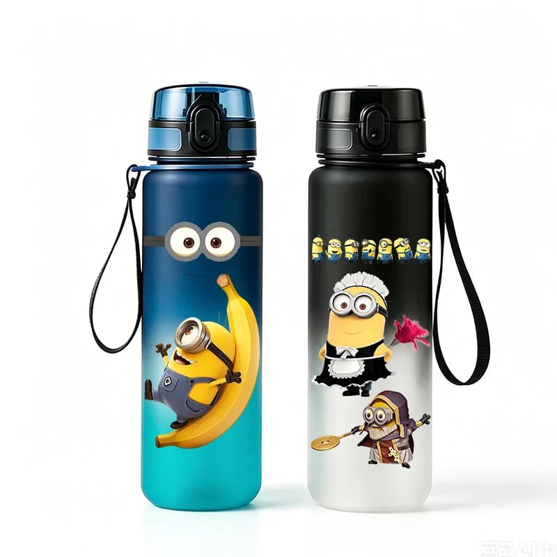 Cute Banana Minions Kids Water Bottle 650ml Gradient Matte Cup Leakproof Hand Strap Portable Outdoor Drinking Bottle