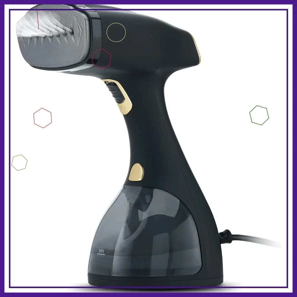 Vaporizzatore portatile per vestiti, antipiega con spazzola per pelucchi e tessuti – Nero