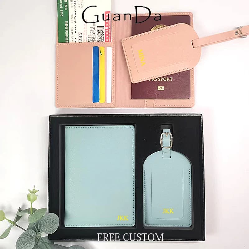 Personalized Luxury Card Holder Set with Gift Box PU Leather Card Holder Bag Label Travel Gift Pack Passport Cover