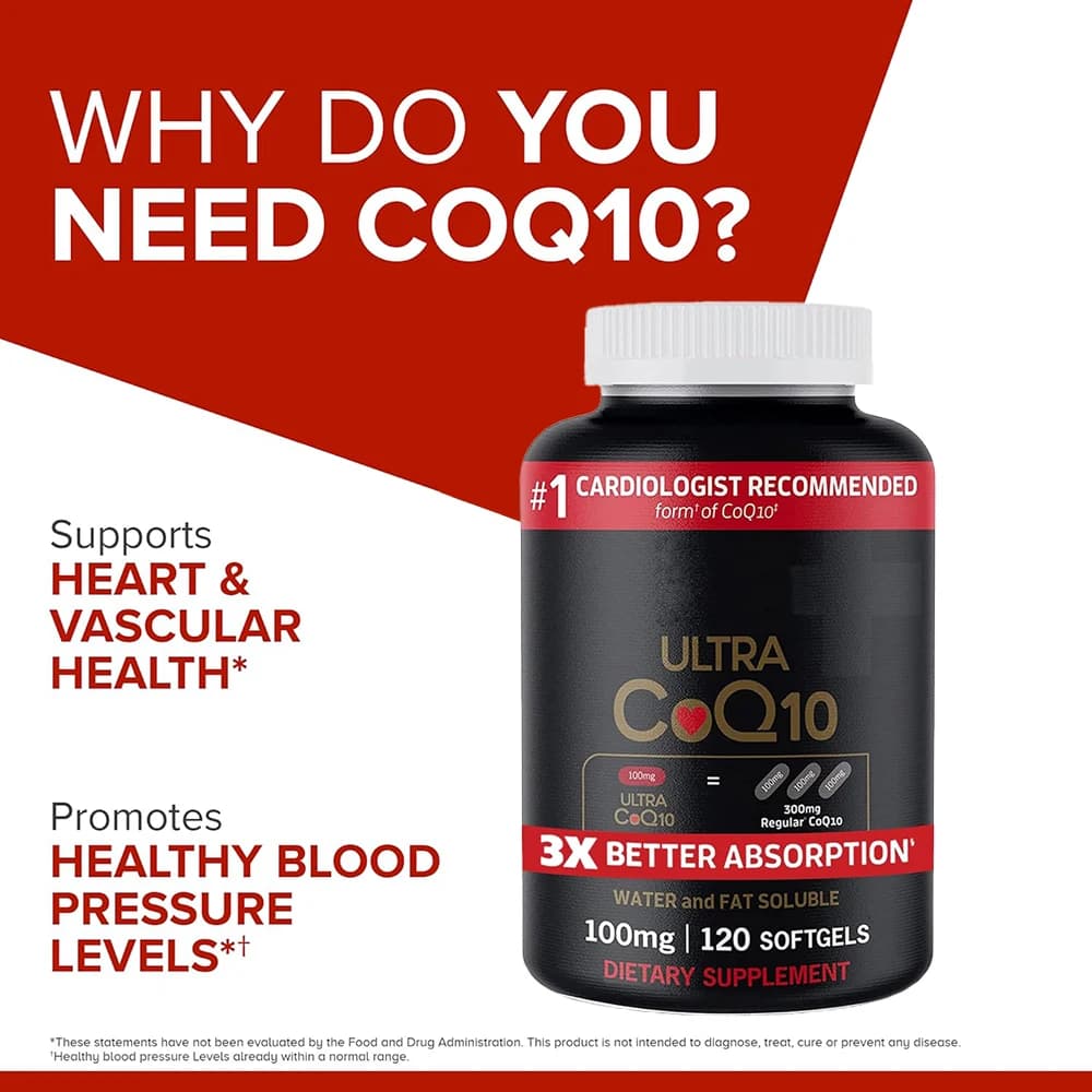 100 mg Ultra CoQ10 soft gels, 3x better absorption, antioxidant for heart health and energy, coenzyme Q10 vitamins and supplements