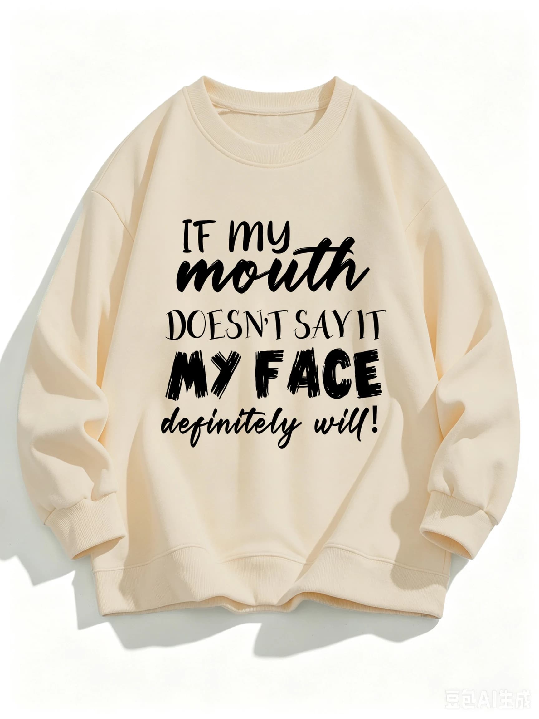 If My Mouth Doesn'T Sayit, My Face Definitely Will Print Women Fleece Soft Pullover Street Y2K Sweatshirt Autumn Casual Clothing