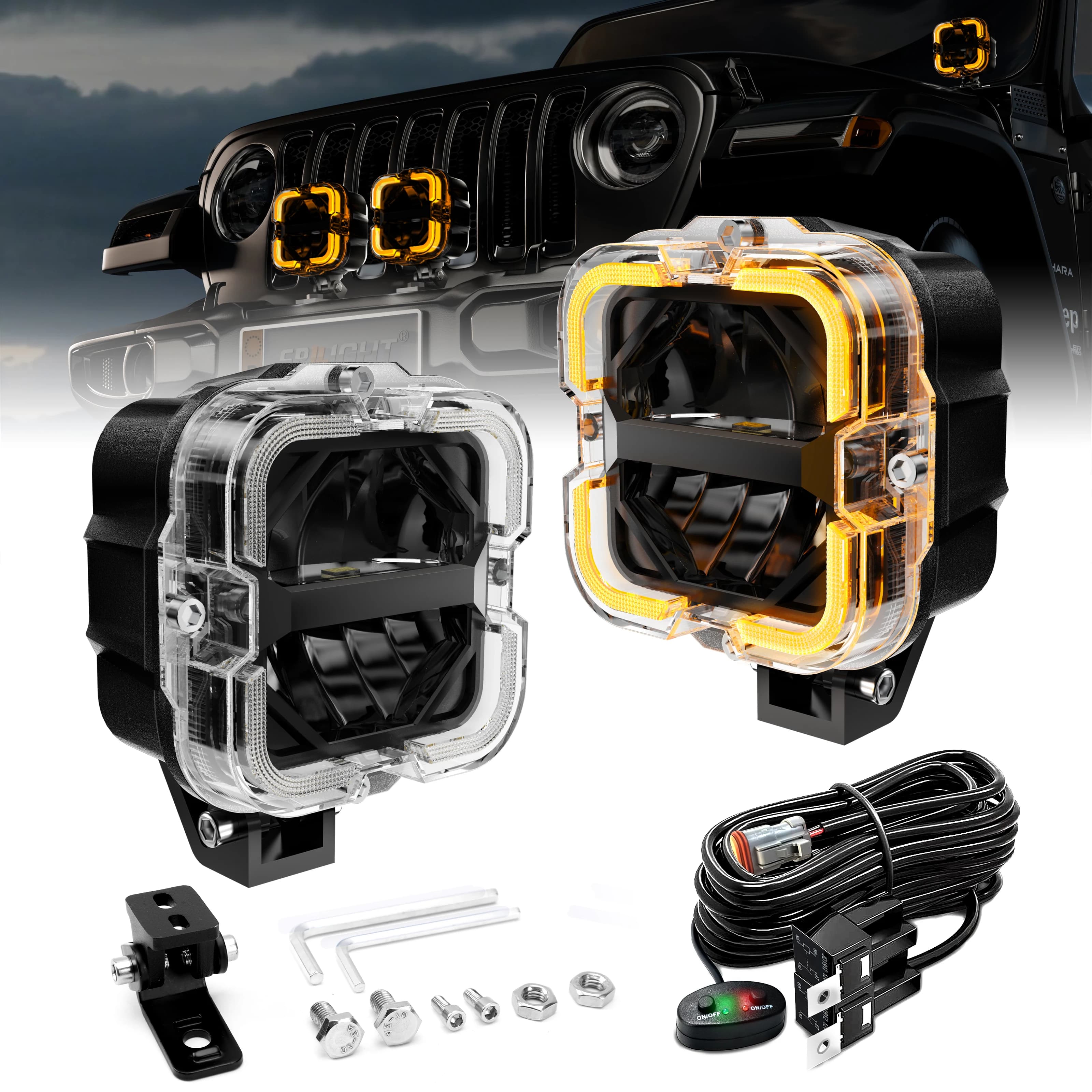 2 pcs LED light working white and amber fendinebbia daylight LED light bar for car truck pick-up boat Suv offroad