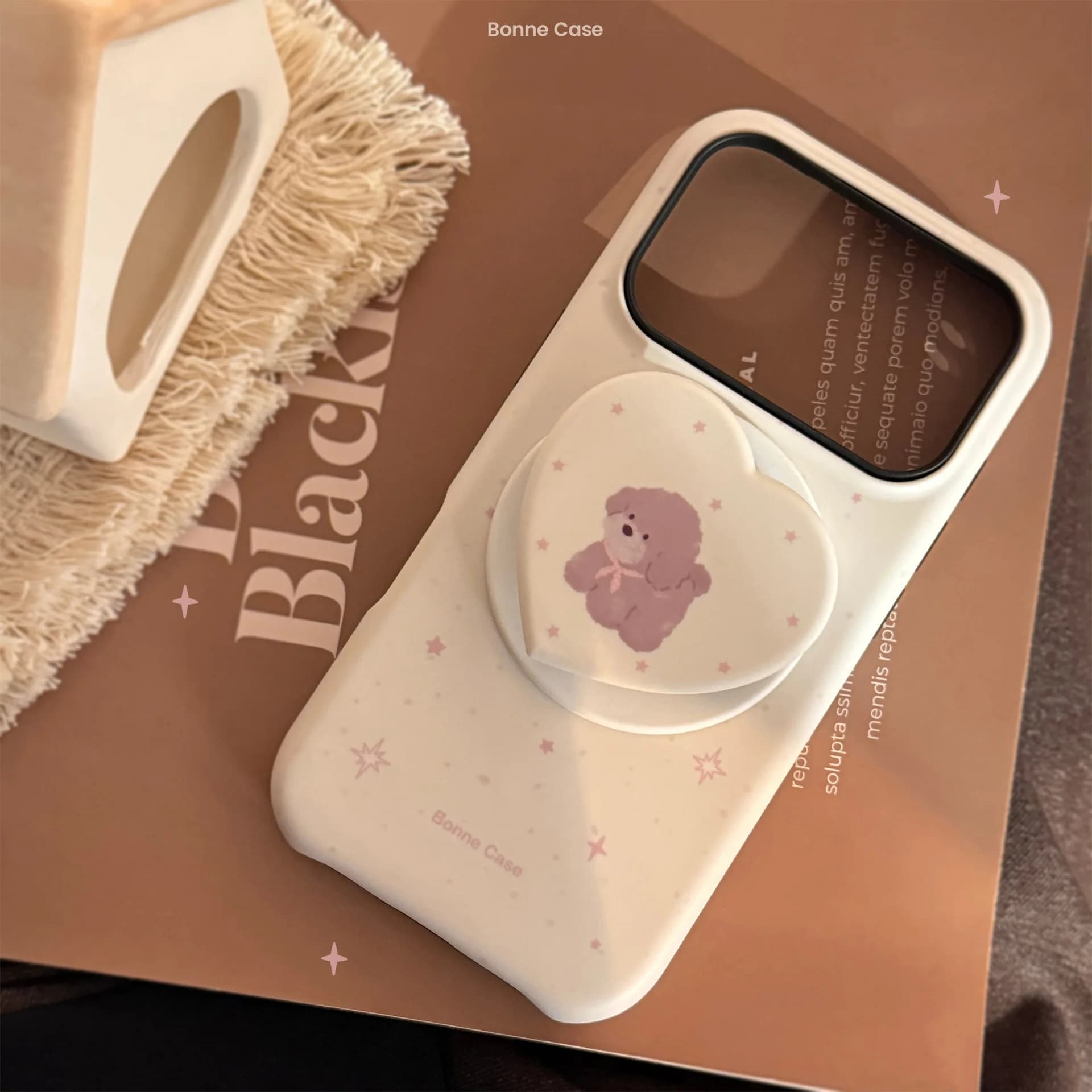 Kawaii Love Heart Cartoon Puppy Magnetic Bracket Phone Case For iPhone 17 16 15 14 13 12 mini 11 Pro Max Shockproof Hard Cover