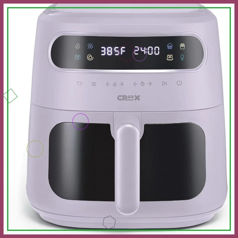 Friggitrice ad aria digitale da 8QT con tecnologia TurboCrisp, touch screen, timer, spegnimento automatico, rivestimento in silicone, colore lavanda