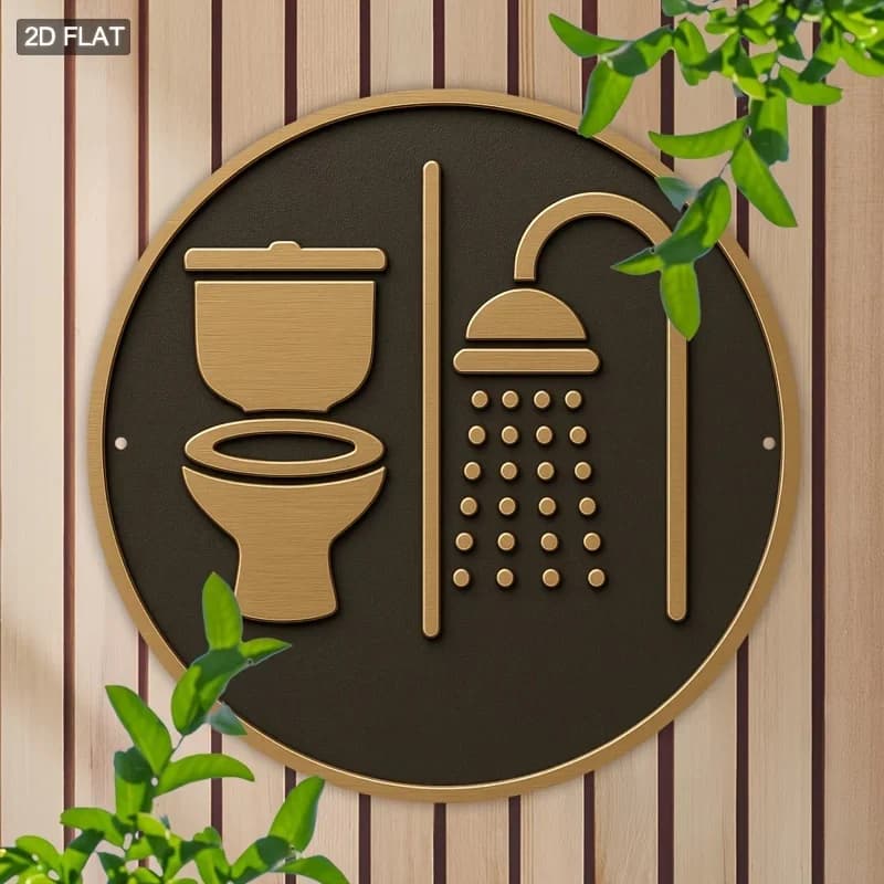 Insegne da bagno con design piatto 2D con ICONE doccia: insegne per servizi igienici e hotel facili da appendere per la decorazione domestica.