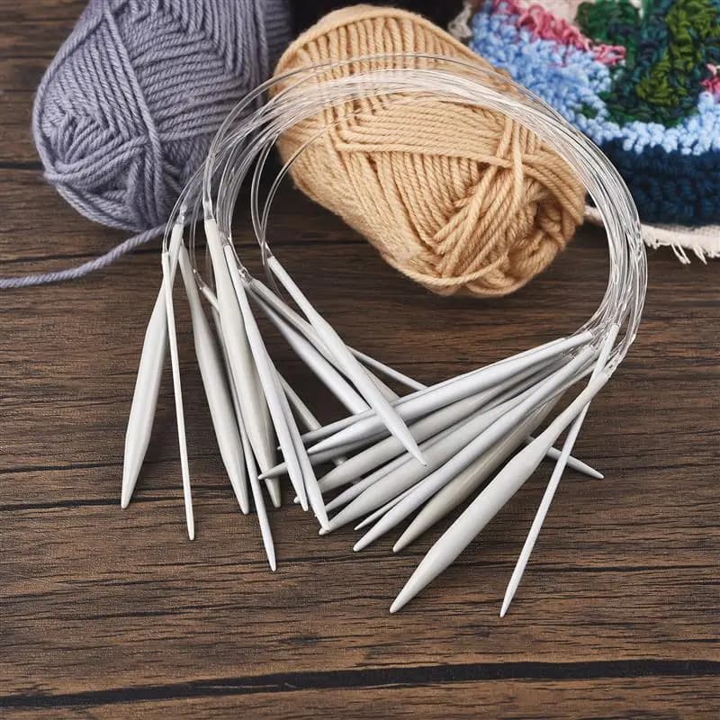 D9 43cm 2-8mm Aluminum Surface Circular Knitting Needles Round Metal Crochet Needles With Loop DIY Weaving Pin Needle Craft Tool