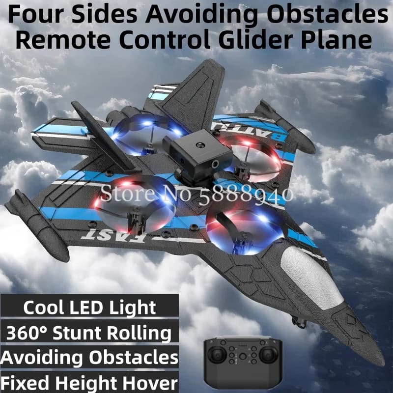 Quattro lati evitare ostacoli telecomando elettrico aliante aereo illuminazione fredda Stunt Roll Smart Hover RC aereo ad ala fissa