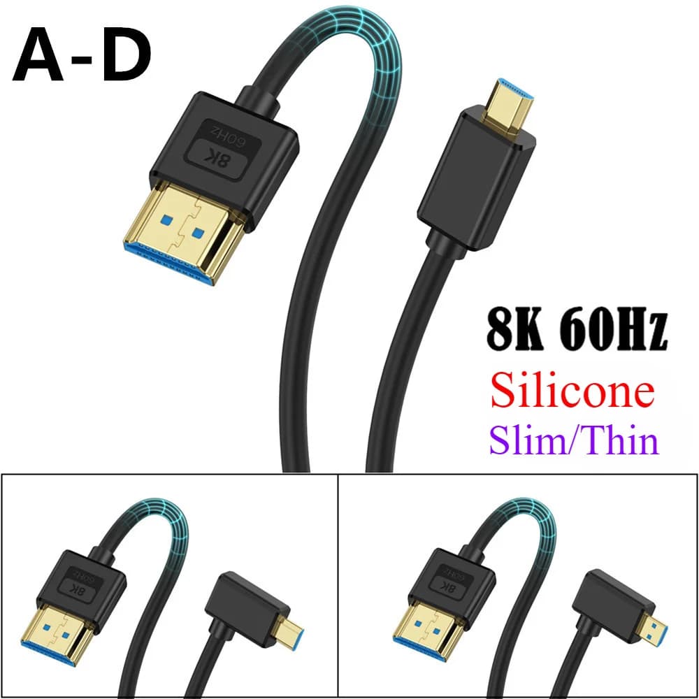 Cavo HDMI compatibile 8K in silicone, estremamente sottile/leggero 90 ° Cavo Micro HDMI ad Angolo Ultra HD ad Alta Velocità per HDMI 2.1V Ultra 8K@60Hz 48Gbps