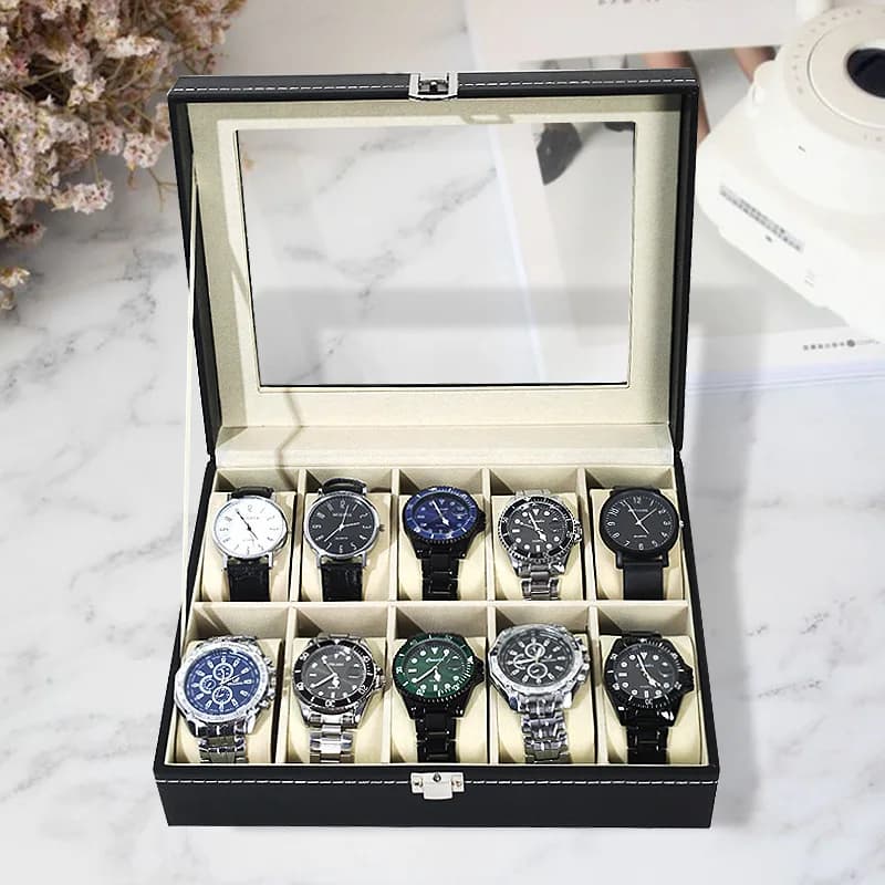 Scatola porta orologi in pelle Vetrina semplice per orologi in PU con serratura Confezione regalo per orologi da uomo scatola per orologi di fascia alta