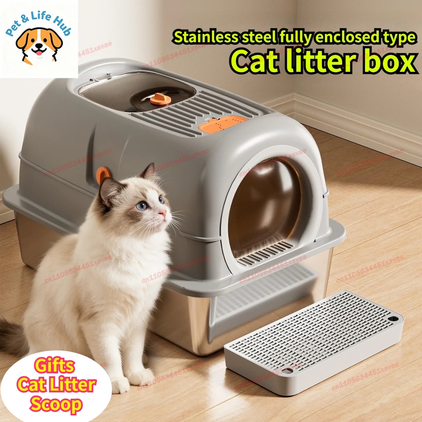 Stainless Steel Cat Litter Box with Fully Enclosed Toilet Large Cat Litter Box for Big Cats Box Scoop and Mat Included