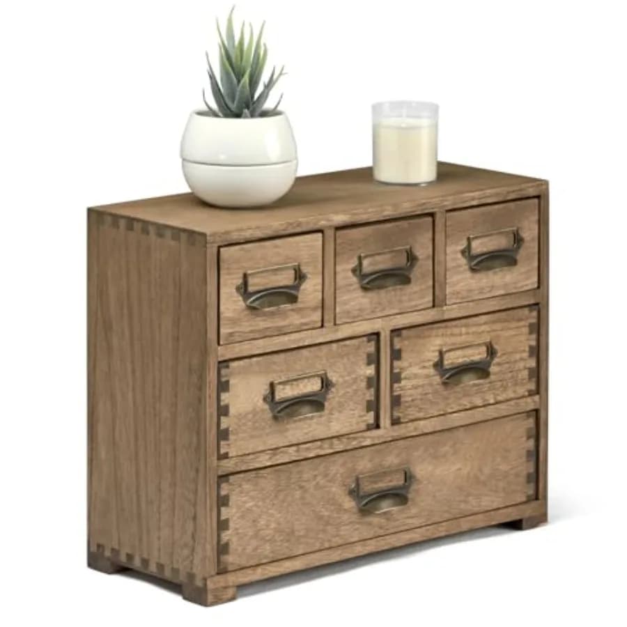 Organizzatore per Cassetti da Scrivania in Legno, Cassettiera Mini a 6 Cassetti con Maniglie e Portaetichette in Metallo, Organizzatore da Scrivania Completamente Assemblato