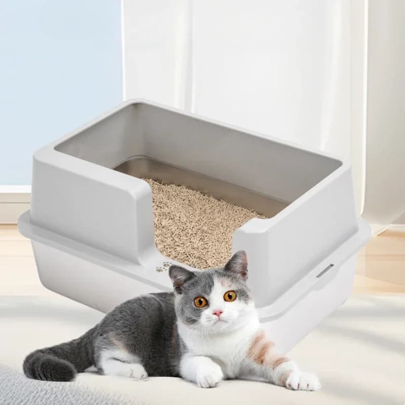 Lettiera per gatti in acciaio inossidabile addensato Sabbiera per gatti grande da 20 litri con coperchio Padelle per animali domestici senza perdite Toilette per gattini in metallo facile da pulire