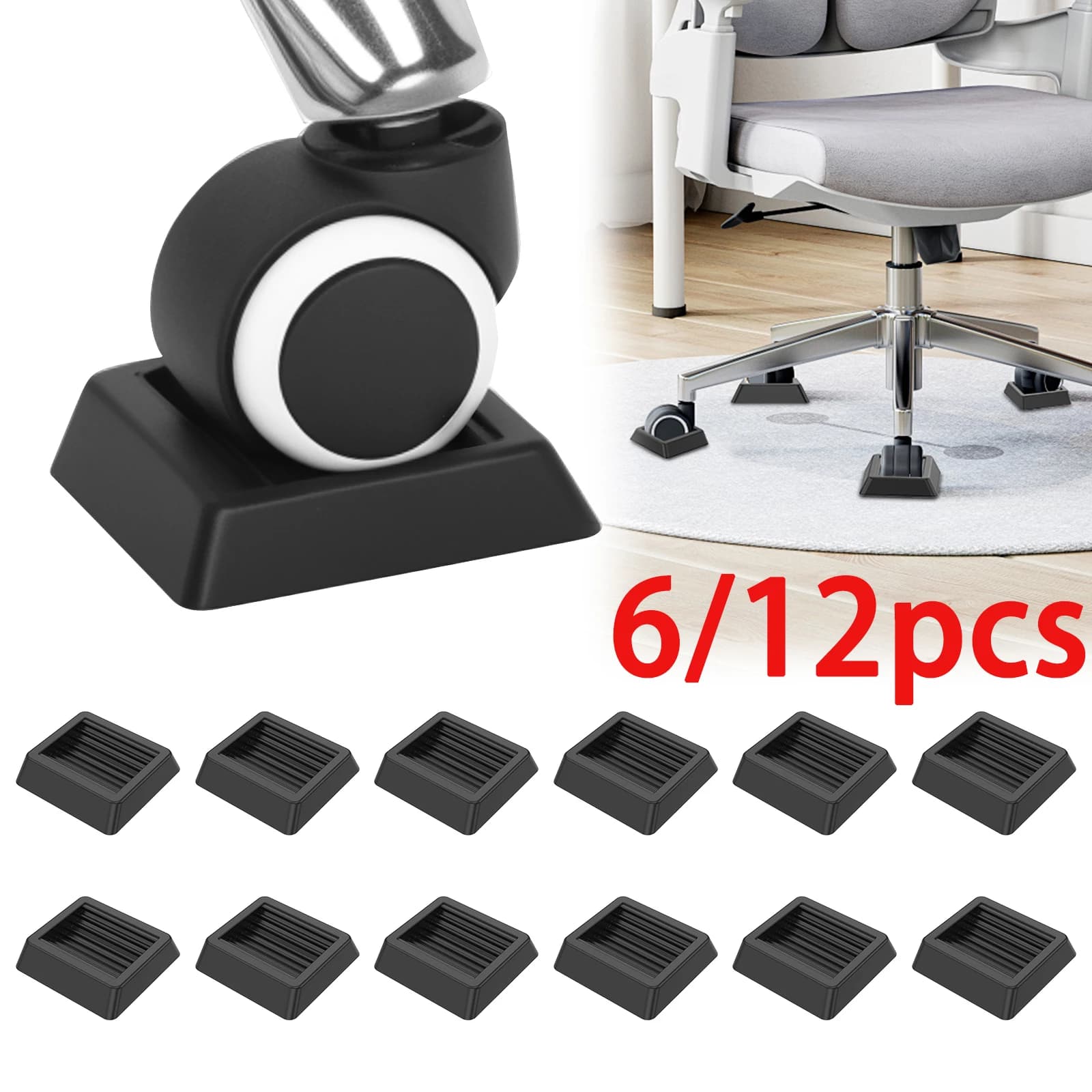 6/12 pezzi antiscivolo mobili rotelle tazza ruota universale in gomma pad fisso sedia da ufficio pad letto ruota tappo per prevenire graffi