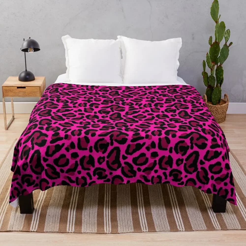Hot Pink Y2K Aesthetic Leopard Print Throw Blanket For Decorative Sofa Blankets Sofas Of Decoration Blankets
