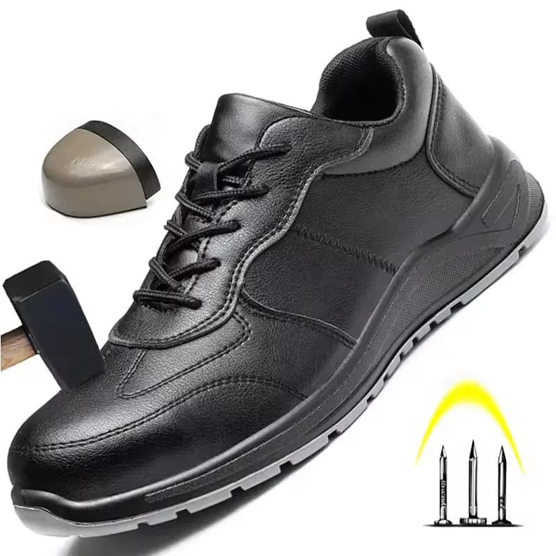Scarpe antinfortunistiche nere Scarpe da uomo con punta in acciaio Scarpe da lavoro Sneakers Stivali di sicurezza indistruttibili antiforatura maschili Pelle impermeabile