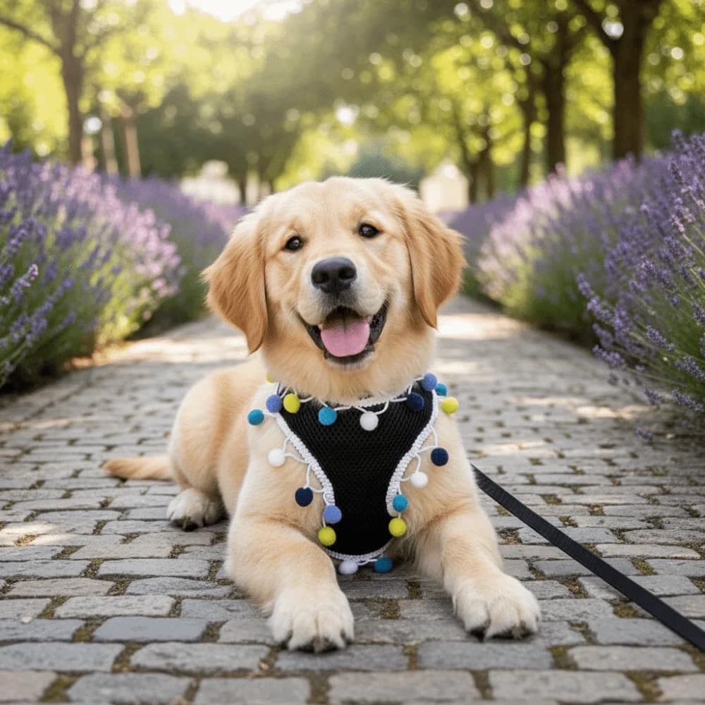 Pettorina Regolabile per Cani con Palline Colorate, Traspirante in Rete, Comoda e Anti-Fuga, Guinzaglio per Passeggio Quotidiano