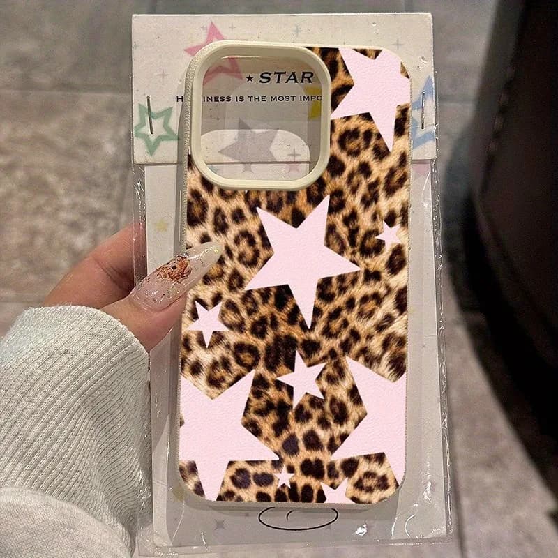 Silicone Phone Case with TPU Pattern with Star Rose Leoped Print for iPhone 17 16 15 Pro Max 14 13 12 11 XS X XR 16E 16 Plus 17 Air Cover