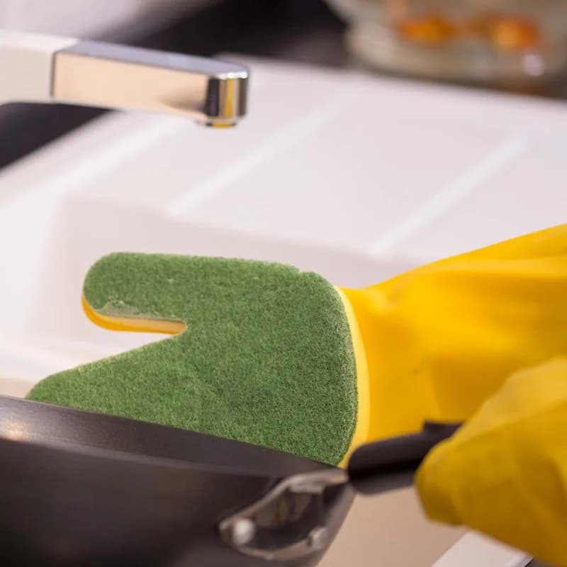 Guanti per la pulizia Panno abrasivo verde per la casa Guanti per straccio per piatti Gomma lattice per la pulizia della casa impermeabile