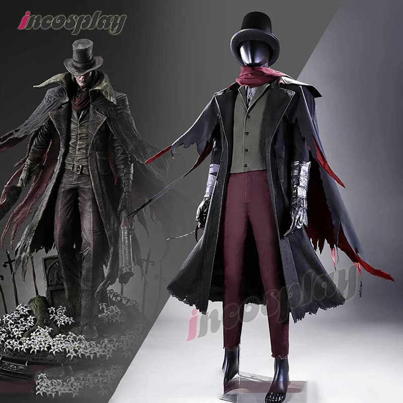 Hunter Gehrman Costumi Cosplay Uomo Vestito da festa Cappotto Mantello Camicia Cappello Gilet Sciarpa Cintura Guanti Puntelli Uniformi di Halloween Su misura