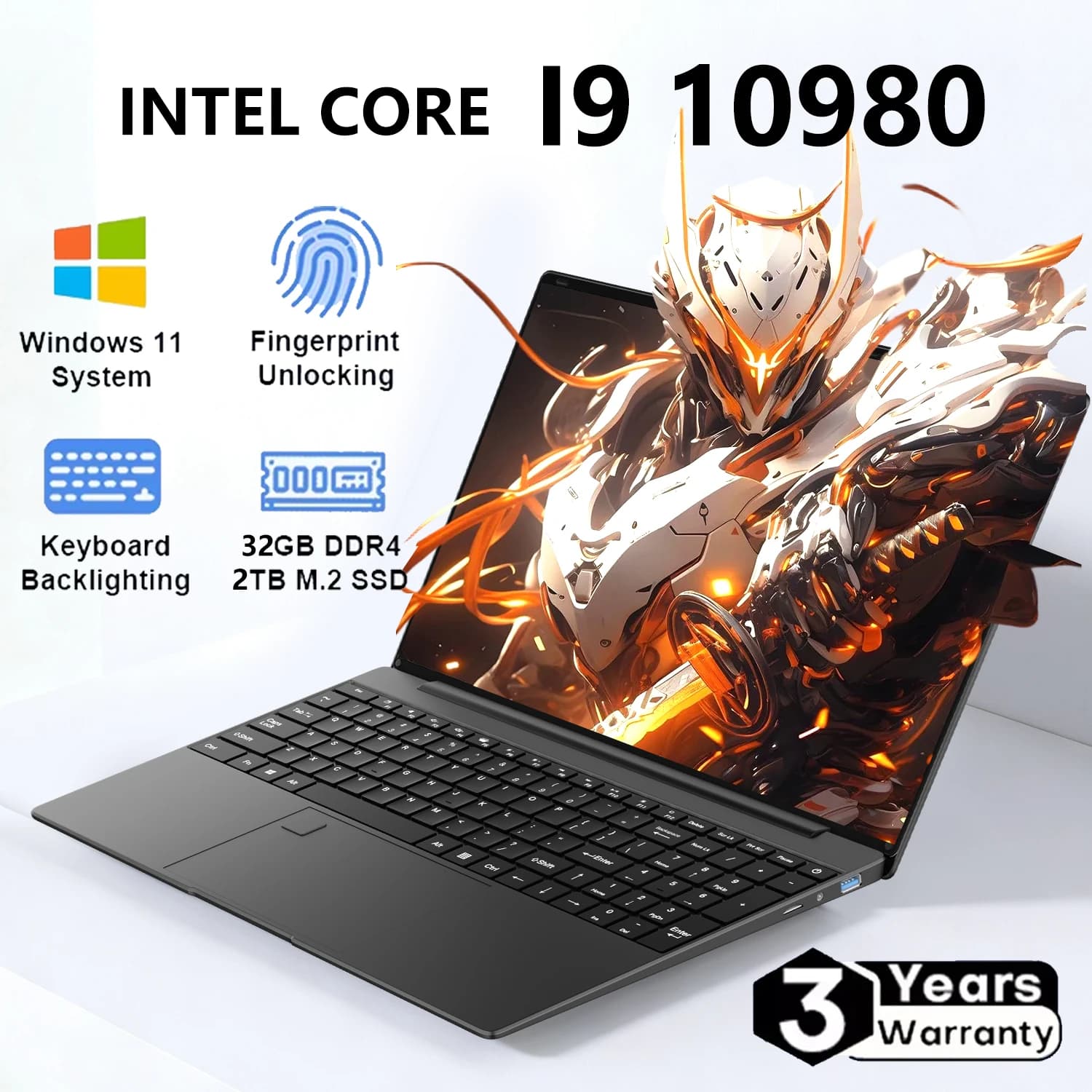 Computer portatile da 15.6 pollici con Intel Core i9 10980HK, Windows 11 Pro, 32GB di RAM, SSD da 512GB/1TB/2TB, notebook portatile per ufficio e studio.