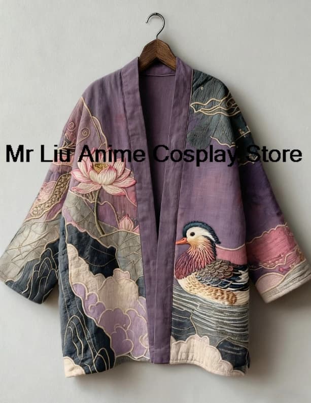 Kimono Cardigan per Adulti, Giacca Vintage Stampata a Mezza Manica, Accappatoio Yukata Haori, Camicia Casual Larga da Uomo, Cappotto