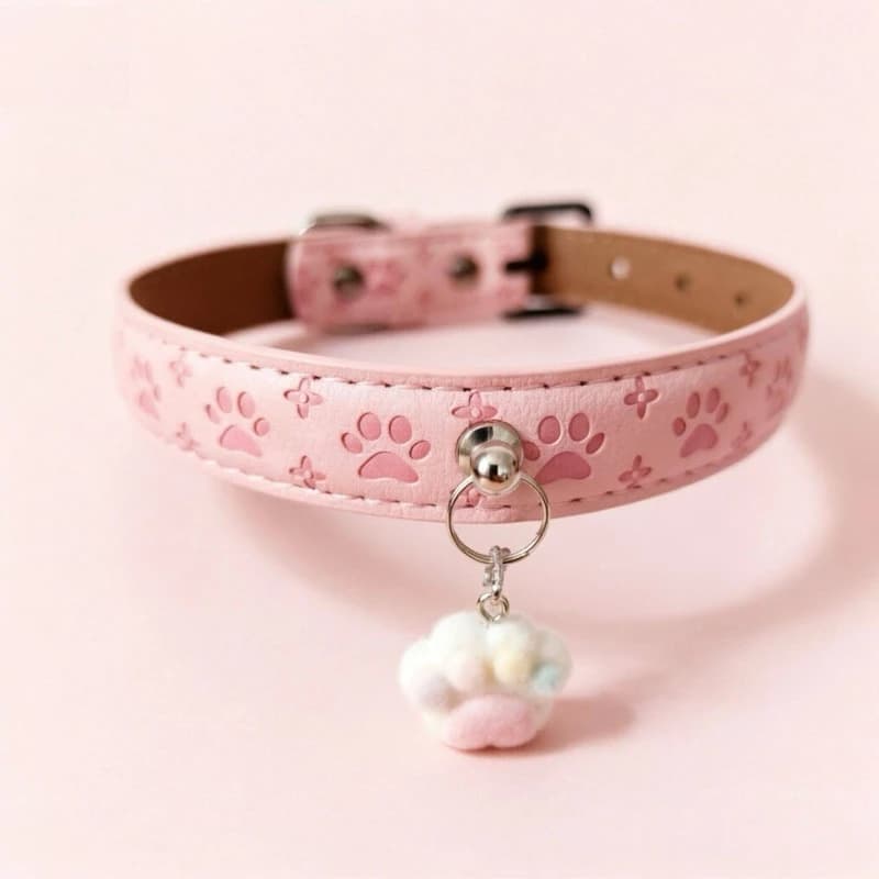 Dog cat paw print collar, small and medium sized dog large dog pet neck ring PU leather adjustable, leash S/M/L/XL