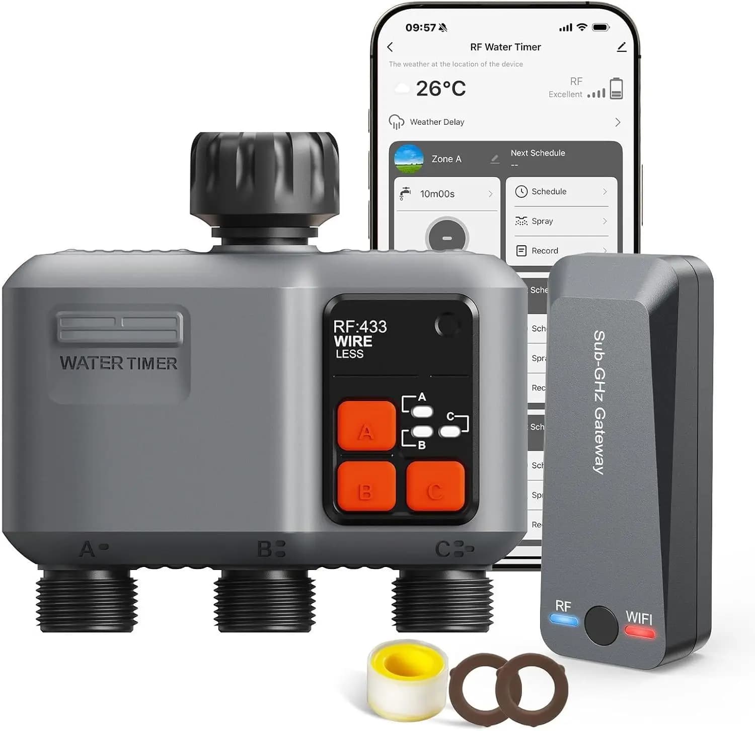 Smart Wi-Fi Timer for Irrigation with RF Gateway, 3 Zones and Ritardo Rain for Garden Pipe