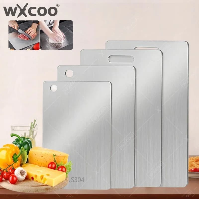 WXCOO Tagliere in Acciaio Inossidabile per Alimenti, a Doppia Faccia, per Tagliare Verdure e Frutta, Spesso e Facile da Pulire